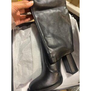 🆕Women Black Leather Over The Knee Thigh High Chunky Heel Pointed Toe Long Boot